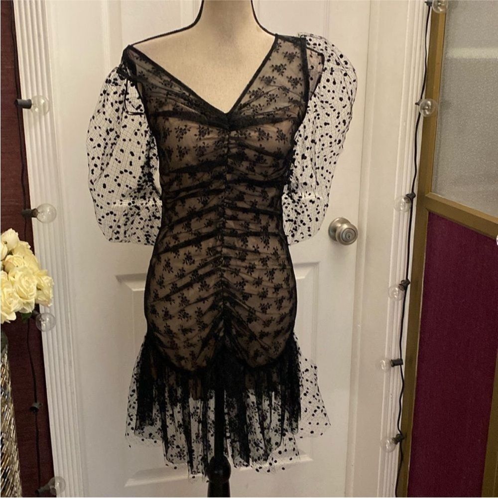 Alice McCall Black Sheer Polka Dot mini dress, US4